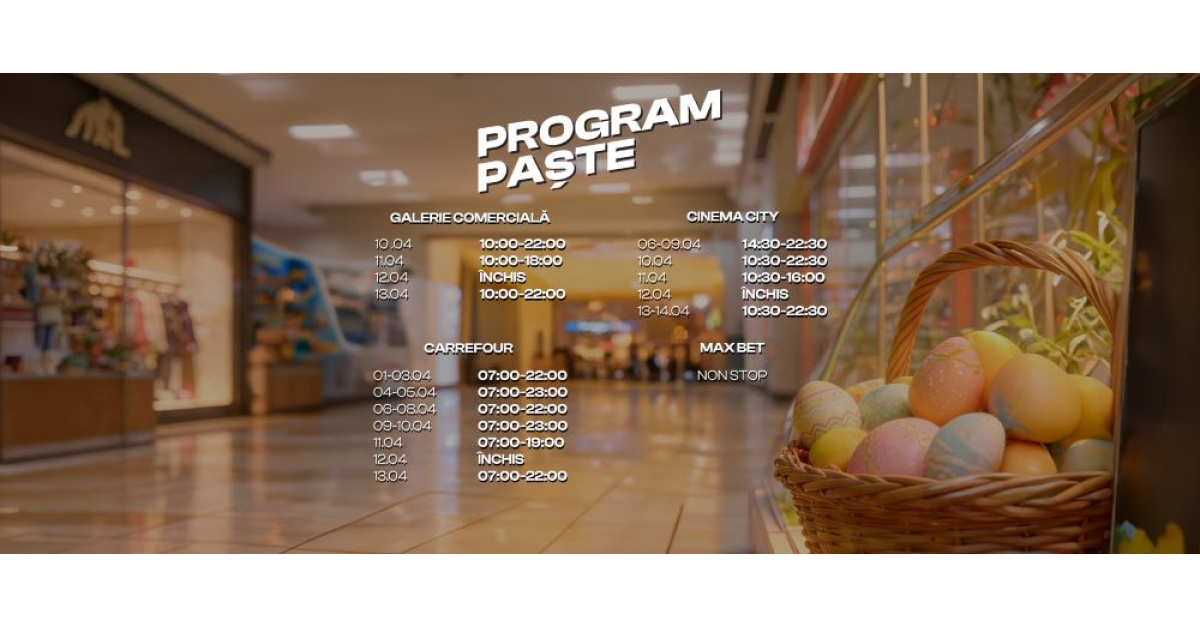 Programul de Paște la Shopping City Piatra Neamț: ce activități vor avea loc în mall