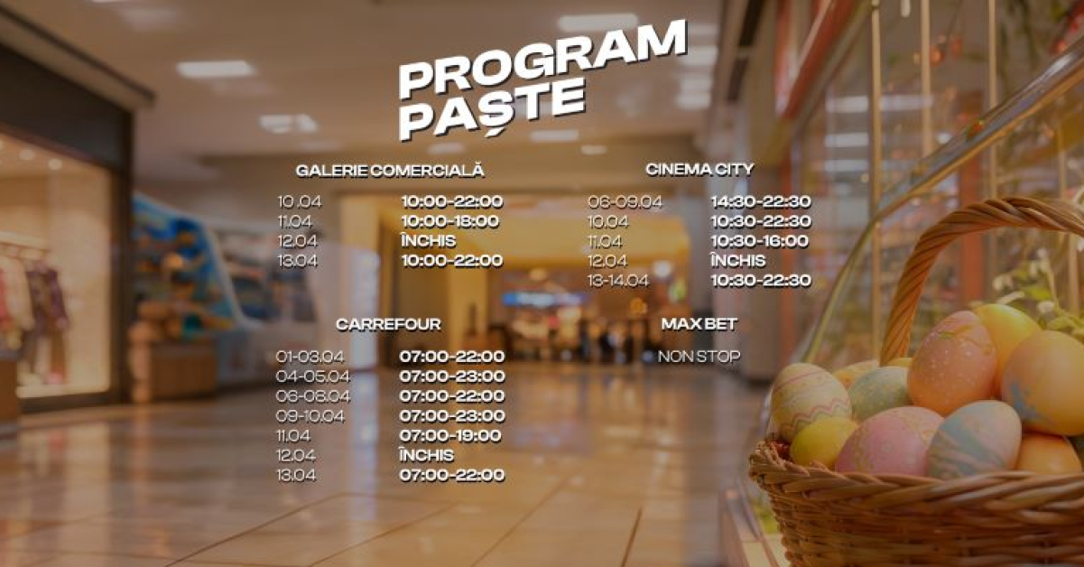 Programul de Paște la Shopping City Piatra Neamț: ce activități vor avea loc în mall