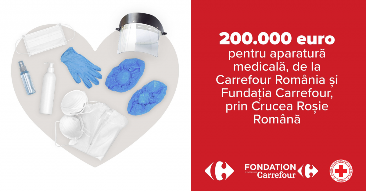Covid-19 | Carrefour România donează 200.000 de euro către Crucea Roșie Română, pentru dotarea cu echipamente medicale a spitalelor din țară